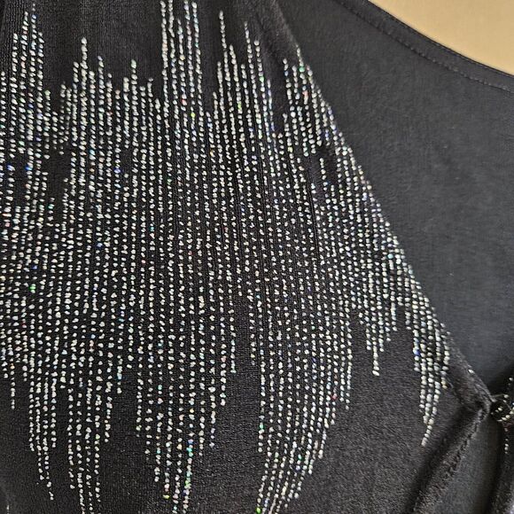 Western Connection Twofer Top Womens Medium Black Silver Metallic Festive Bling - Picture 7 of 14